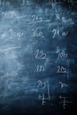 Blue Chalkboard Background Educational Texture with Handwritten Math Equations and Formulas Royalty Free Stock Photo