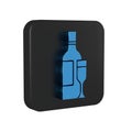 Blue Champagne bottle with glass icon isolated on transparent background. Black square button. Royalty Free Stock Photo