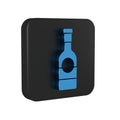 Blue Champagne bottle icon isolated on transparent background. Black square button. Royalty Free Stock Photo