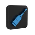 Blue Champagne bottle icon isolated on transparent background. Black square button. Royalty Free Stock Photo