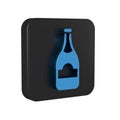 Blue Champagne bottle icon isolated on transparent background. Black square button. Royalty Free Stock Photo