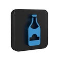 Blue Champagne bottle icon isolated on transparent background. Merry Christmas and Happy New Year. Black square button. Royalty Free Stock Photo