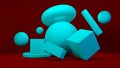 Blue Chaotic Cubes on Red Background. 3d Render Illustration