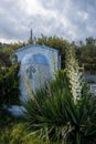 Blue chapel in Kinira, Thassos (Tassos), Greece