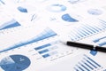Blue charts, graphs, data and reports Royalty Free Stock Photo