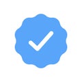 Blue check mark tick verification icon symbol. Confirm checkmark label approval quality product verification blue tick. Royalty Free Stock Photo