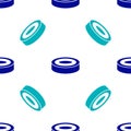 Blue Checker game chips icon isolated seamless pattern on white background. Vector Royalty Free Stock Photo