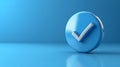 Blue checkmark on a circular base against a blue background. Blue voting tick. Concept of agreement, confirmation, clean