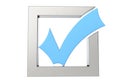 Blue checkmark with metal flange