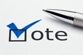 Blue Checkmark On Vote Checkbox, Pen On Ballot