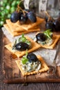 Blue cheese crackers. Royalty Free Stock Photo