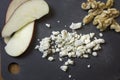 Blue cheese crumbles with apples and walnuts