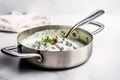 Blue Cheese Dressing In Saucepan On White Background. Generative AI Royalty Free Stock Photo