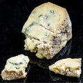 Blue cheese gorgonzola or dorblu roquefort, cambozola, stilton healthy ingredient snack cheese plate top view copy space for text Royalty Free Stock Photo