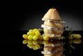 Blue cheese with pear, thyme and grapes Royalty Free Stock Photo