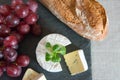 Blue cheese on a plate with grapes. Royalty Free Stock Photo