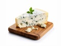 Blue cheese slice on cutting board