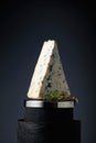Blue cheese with thyme on a black background Royalty Free Stock Photo
