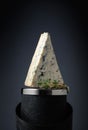 Blue cheese with thyme on a black background Royalty Free Stock Photo