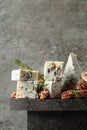 Blue cheese with walnuts, bread, and rosemary Royalty Free Stock Photo