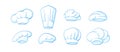 Blue chef, flat hat. Vector set. Cook\'s white cap