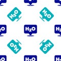 Blue Chemical formula for water drops H2O shaped icon isolated seamless pattern on white background. Vector Royalty Free Stock Photo
