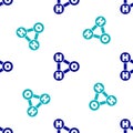 Blue Chemical formula for water drops H2O shaped icon isolated seamless pattern on white background. Vector Illustration Royalty Free Stock Photo