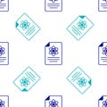 Blue Chemistry report icon isolated seamless pattern on white background. Vector Royalty Free Stock Photo