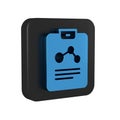 Blue Chemistry report icon isolated on transparent background. Black square button.