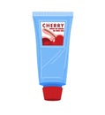 Blue cherry-flavored toothpaste tube illustration. Fruit toothpaste, dental care product, minty freshness. Vector