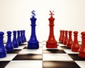 Blue chess against red chess with dollar and yuan renminbi sign logo Royalty Free Stock Photo