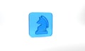 Blue Chess icon isolated on grey background. Business strategy. Game, management, finance. Glass square button. 3d