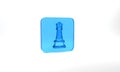 Blue Chess icon isolated on grey background. Business strategy. Game, management, finance. Glass square button. 3d