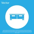 Blue Chest of drawers icon isolated on blue background. White circle button. Vector Royalty Free Stock Photo