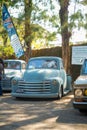 Blue Chevrolet 3100 truck displayed on Hotrodiningrat classic car show Royalty Free Stock Photo