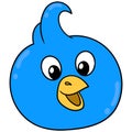 Blue chick head happy smiling, doodle icon drawing