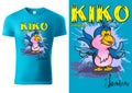 Blue Child T-shirt Design with Cartoon Parrot