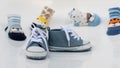 Blue children`s sneakers with laces Royalty Free Stock Photo