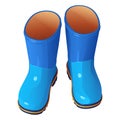 Blue childrens rubber boots on a dark blue fluted soles with an orange edging, vector illustration
