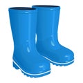 Blue childrens rubber boots on thick corrugated soles, vector illustration