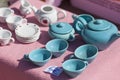 Blue china tea set on sale Royalty Free Stock Photo