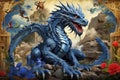 Blue Chinese Dragon Illustration, Year of the Dragon, Very detailed scales