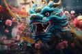 Blue Chinese Dragon symbol of 2024. Chinese New Year