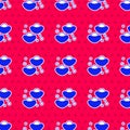 Blue Chinese fortune cookie icon isolated seamless pattern on red background. Asian traditional. Vector Royalty Free Stock Photo