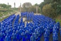 Blue Chinese terracotta warriors in the Buddha Eden Garden in Portugal