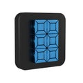 Blue Chocolate bar icon isolated on transparent background. Black square button.