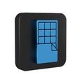 Blue Chocolate bar icon isolated on transparent background. Black square button.