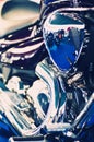 Blue chopper motorcycle engine Royalty Free Stock Photo