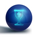 Blue Christian chalice icon isolated on white background. Christianity icon. Happy Easter. Blue circle button. Vector