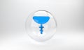 Blue Christian cross on chain icon isolated on grey background. Church cross. Glass circle button. 3D render